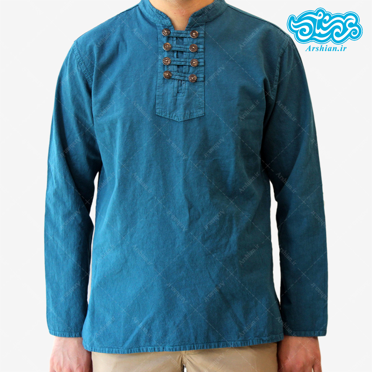 پیراهن الیاف طبیعی طرح هشت دکمه مدل a002