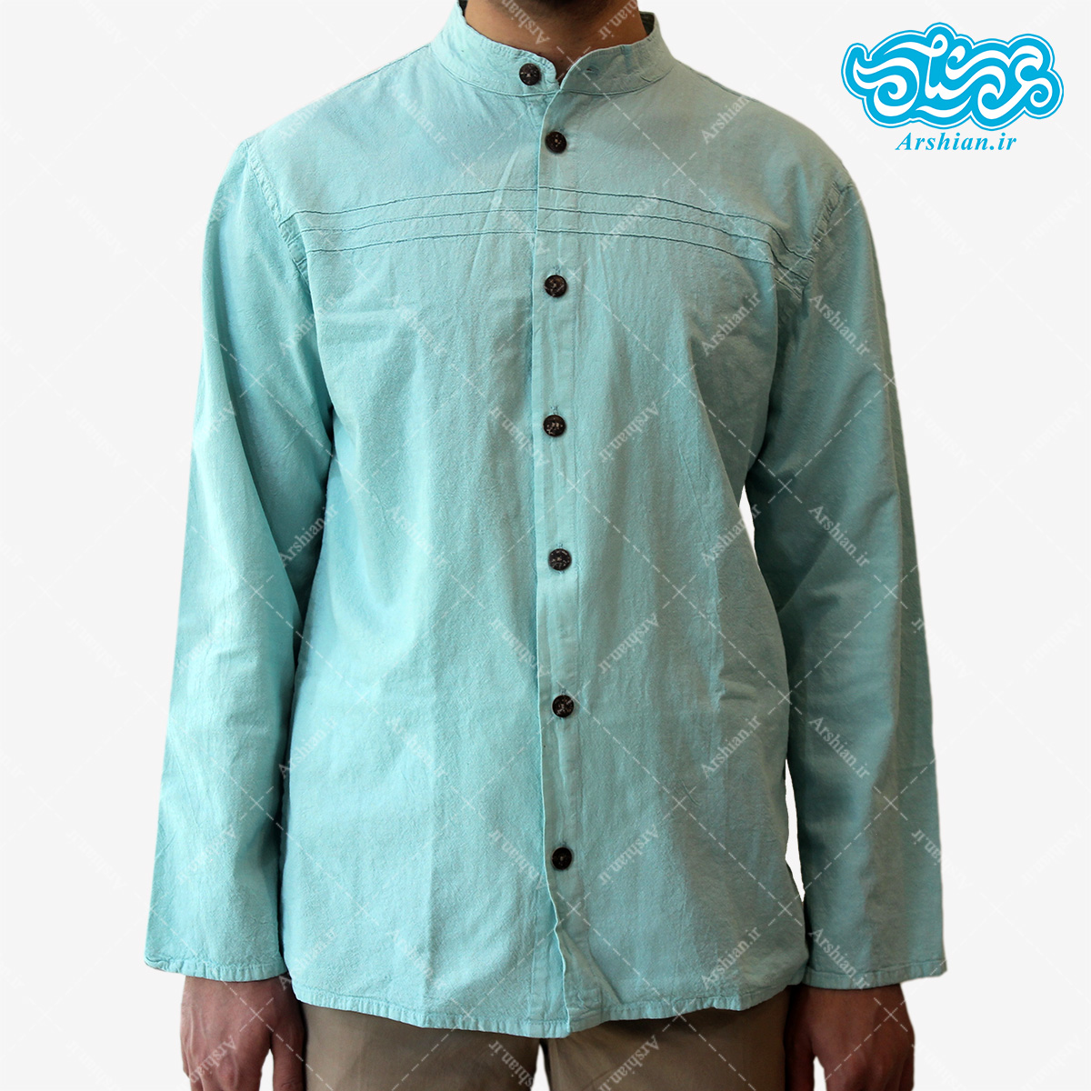پیراهن الیاف طبیعی طرح تمام دکمه مدل a001