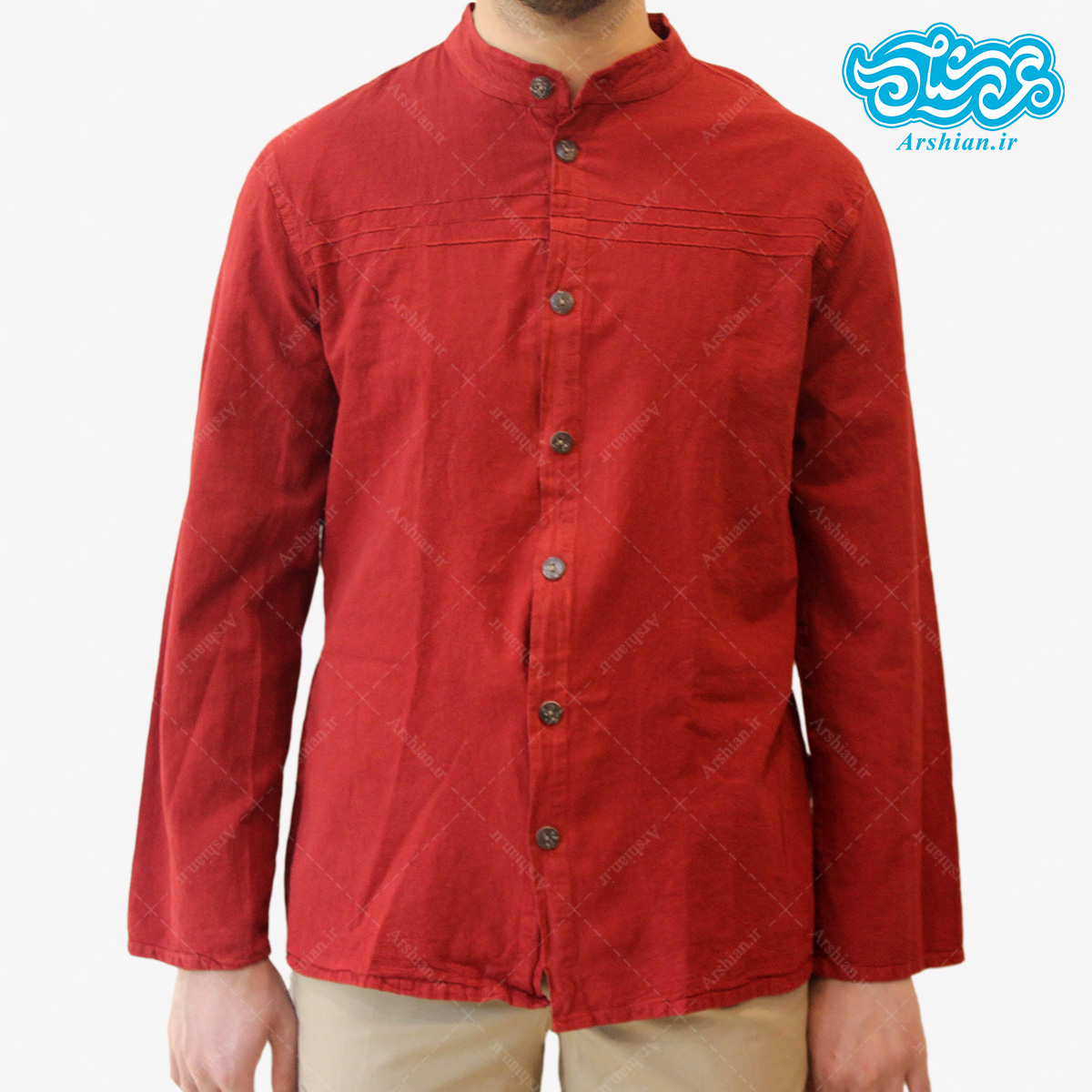 پیراهن الیاف طبیعی طرح تمام دکمه مدل gh001