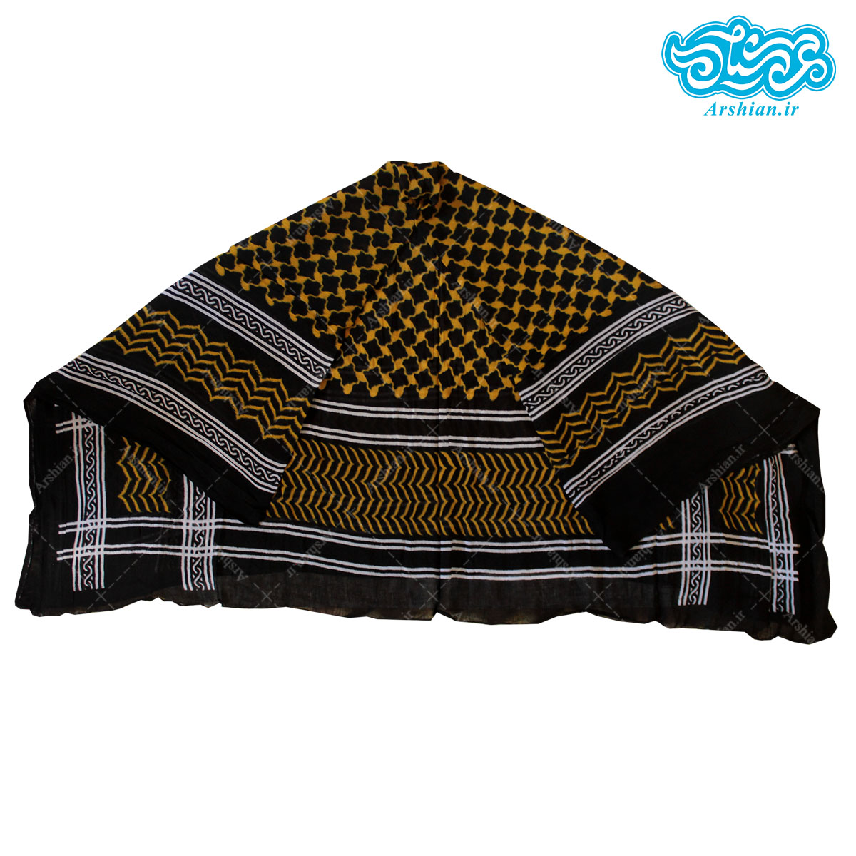 چفیه طرح عربی زرد مدل چاپی