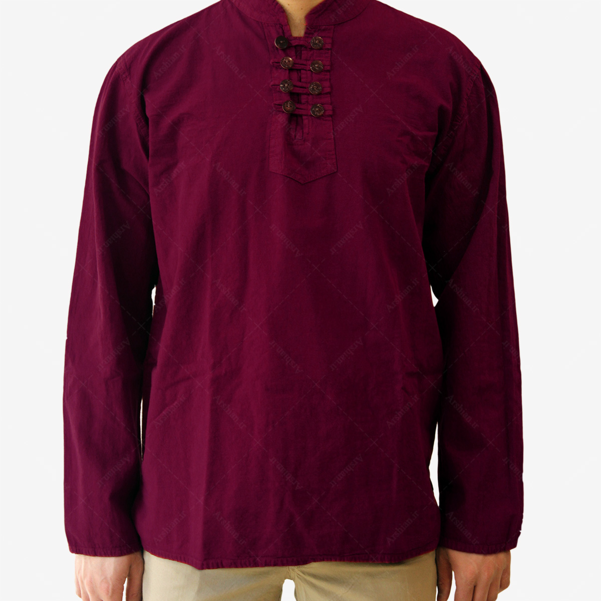 پیراهن الیاف طبیعی طرح هشت دکمه مدل ze001