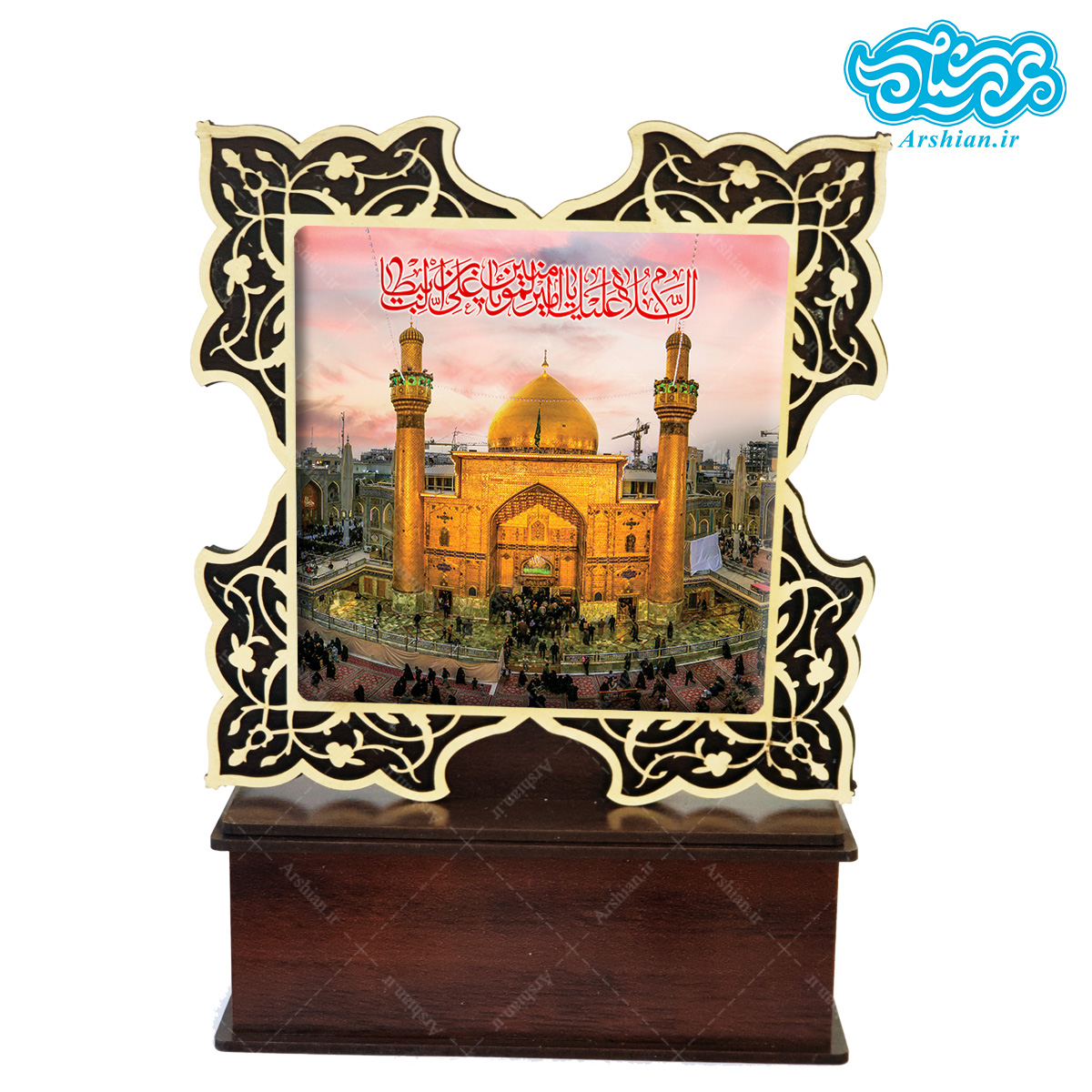 تندیس کاشی با طرح ایوان طلای امیرالمومنین با قاب چوبی کد tal108
