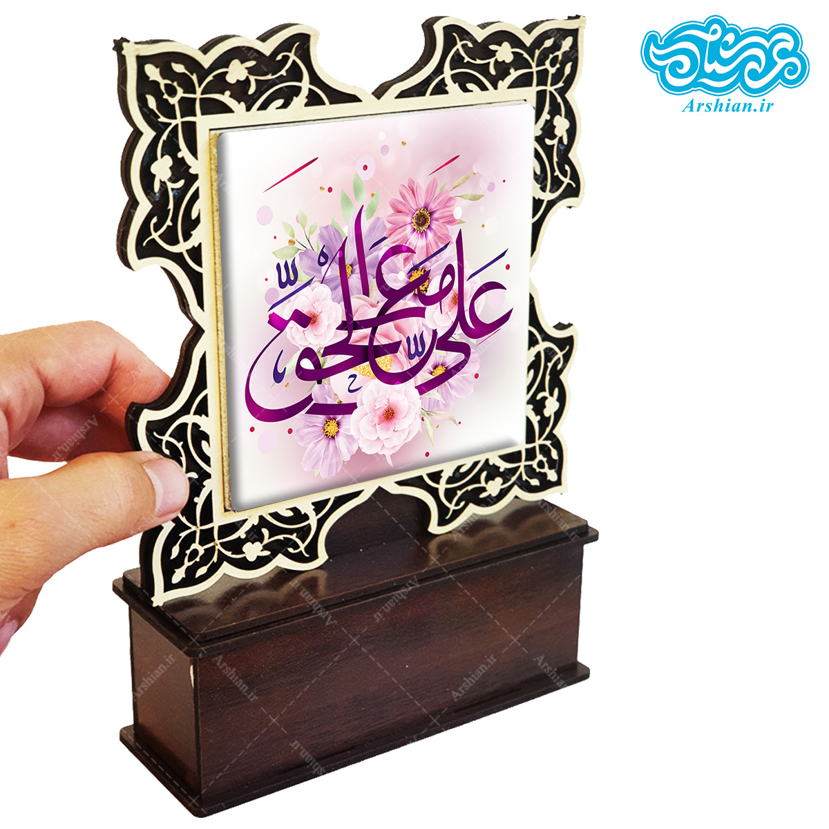 تندیس کاشی با طرح علی مع الحق با قاب چوبی کد tal109