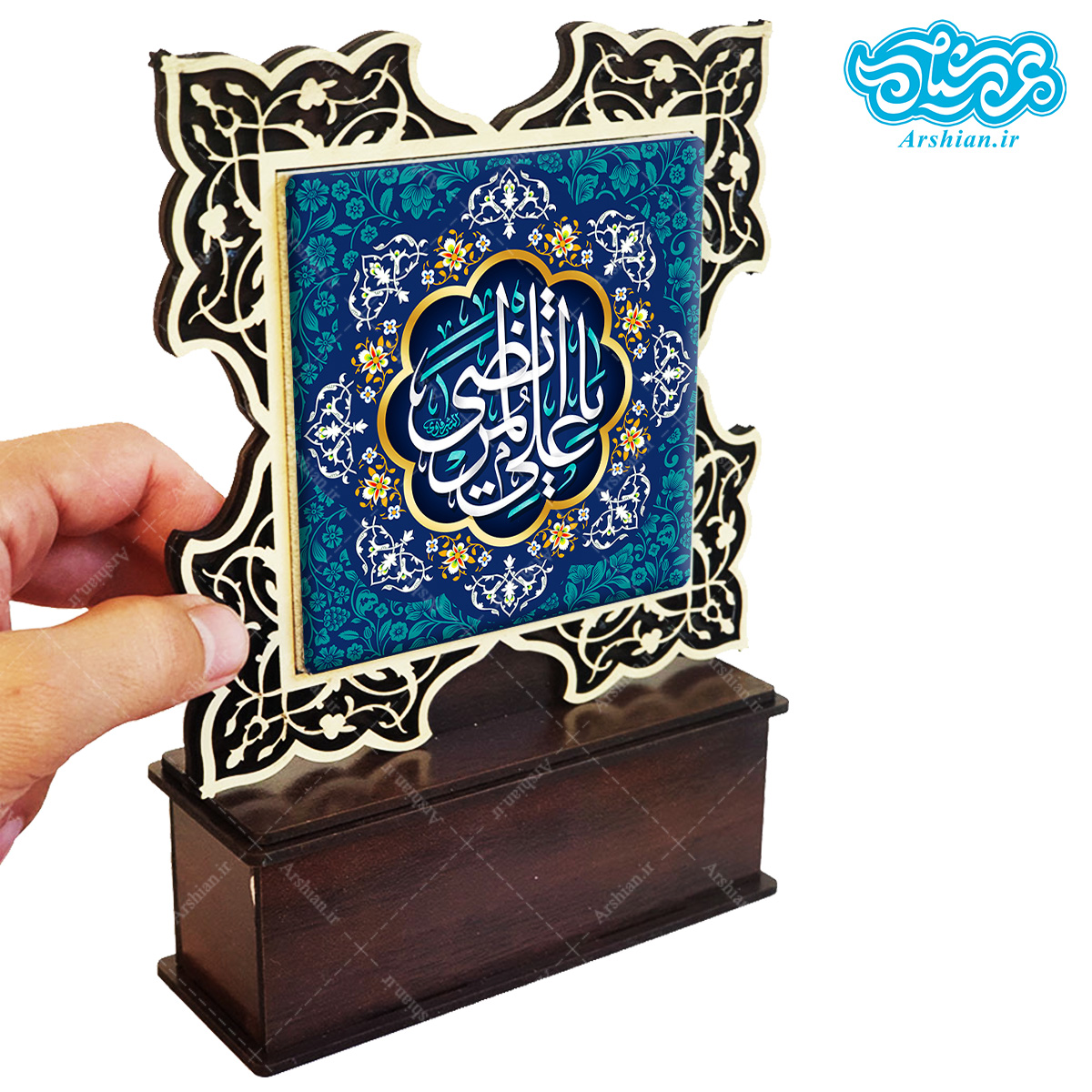 تندیس کاشی با طرح یا علی مرتضی با قاب چوبی کد tal117