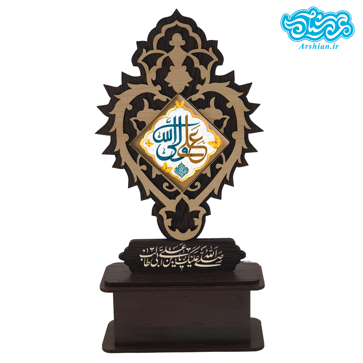 تندیس کاشی با طرح علی ولی الله با قاب چوبی کد tal130