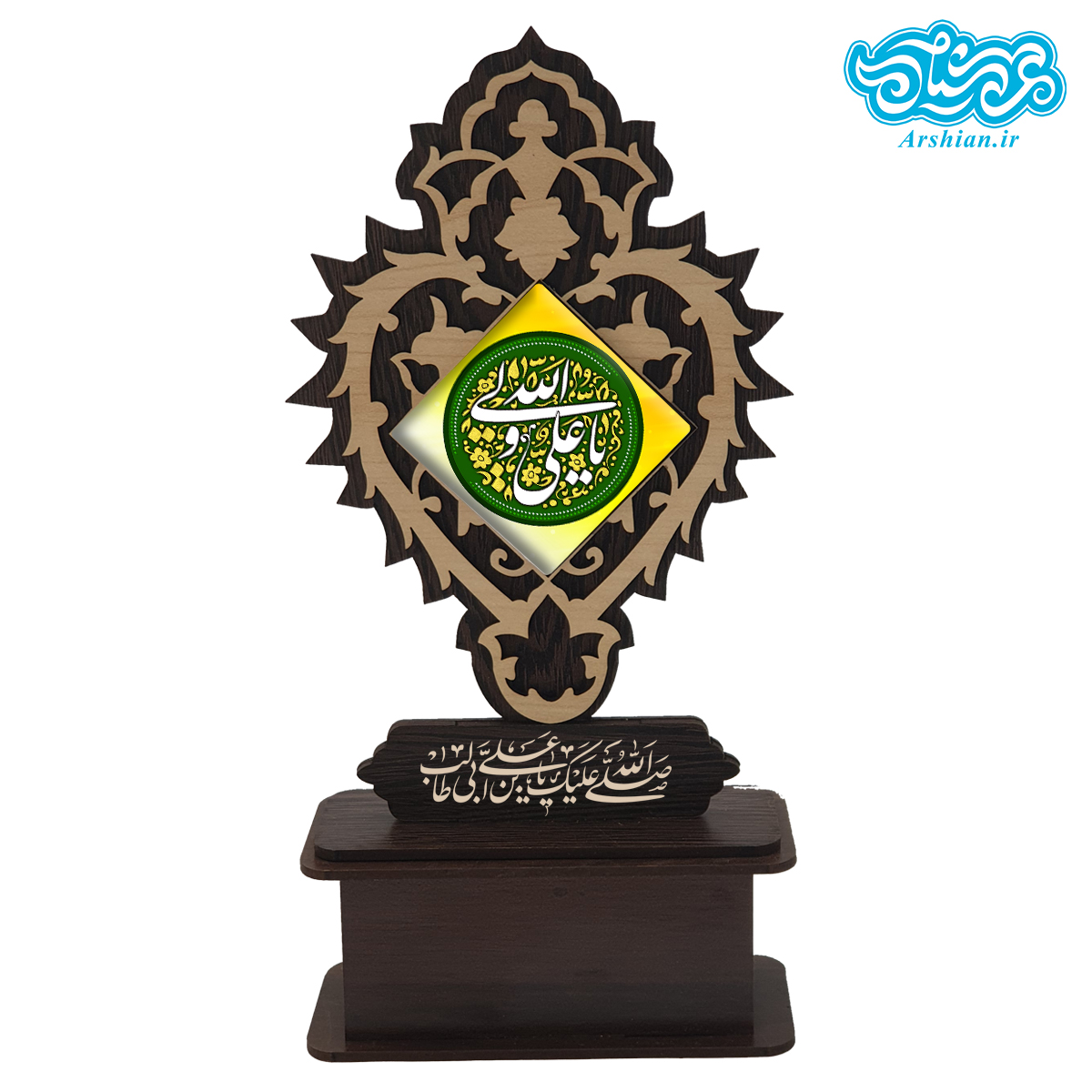 تندیس کاشی با طرح علی ولی الله با قاب چوبی کد tal134