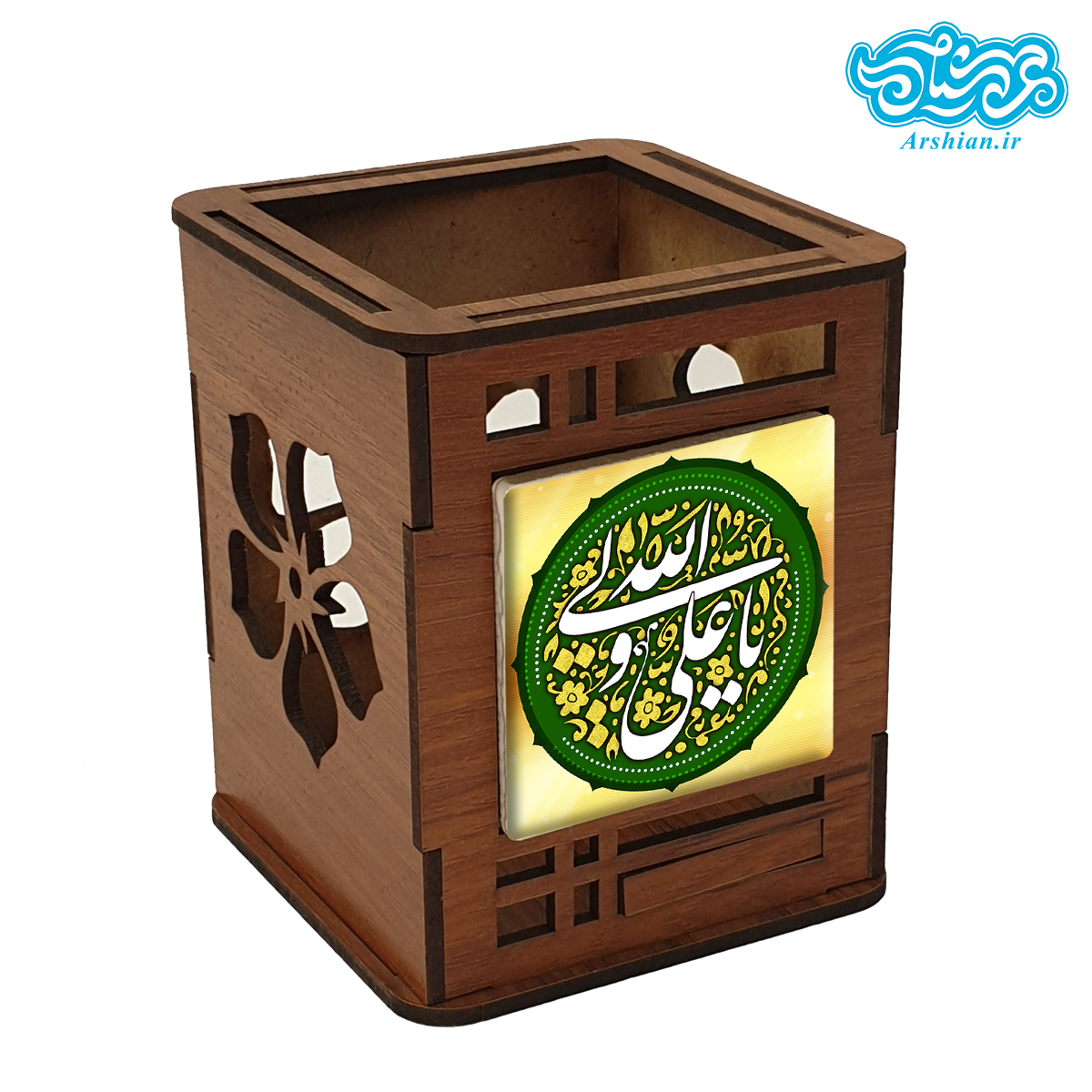 جاقلمی چوبی با کاشی طرح یا علی ولی الله کد jal107