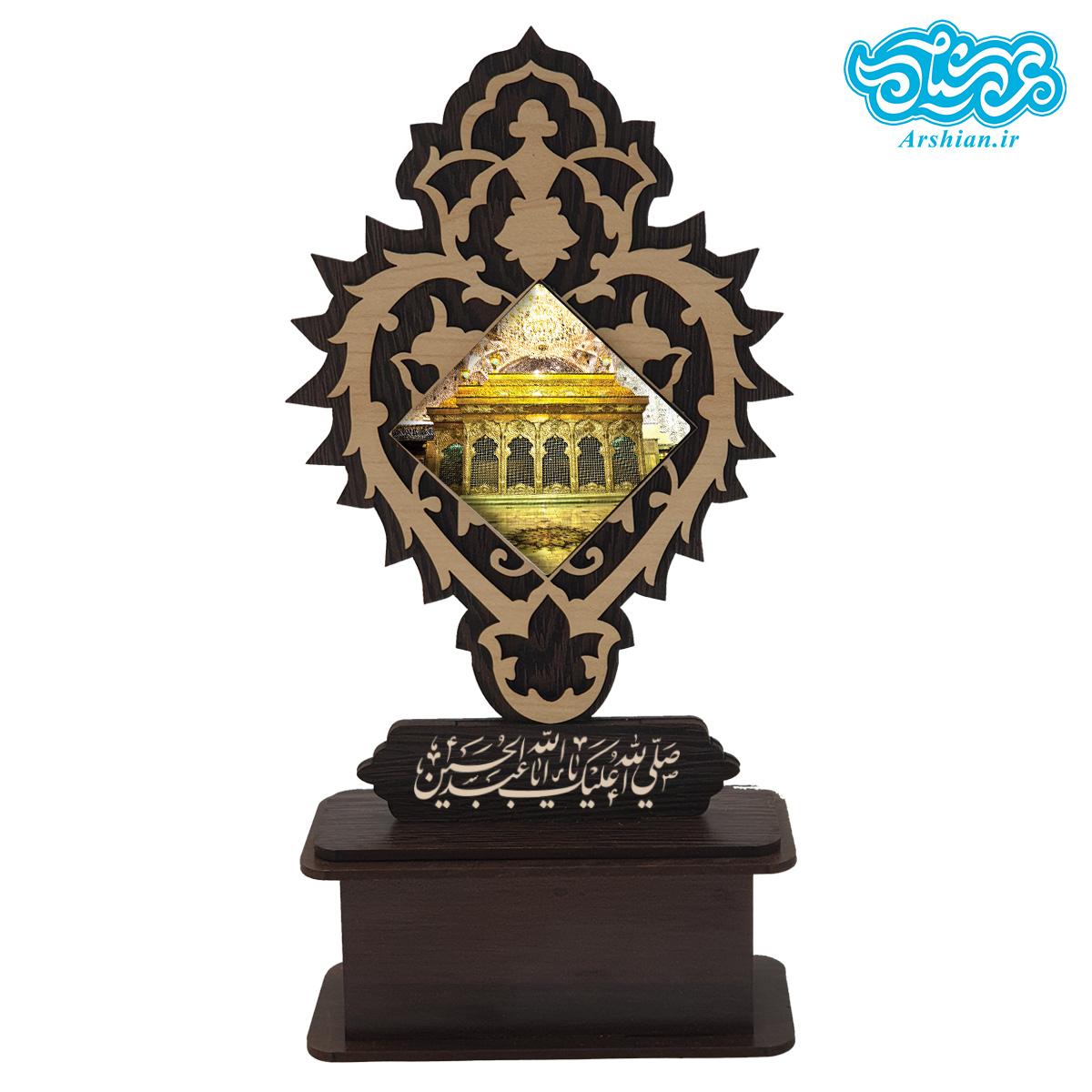 تندیس کاشی با طرح ضریح امام حسین (ع) با قاب چوبی کد th508