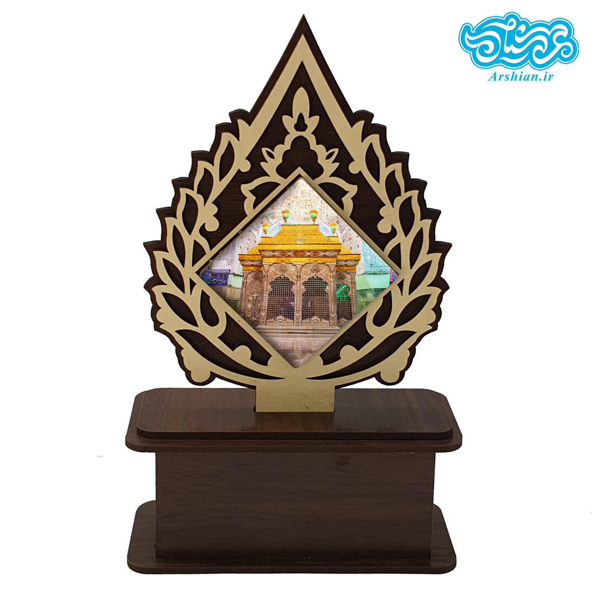 تندیس کاشی با طرح ضریح امام حسین (ع) با قاب چوبی کد th502
