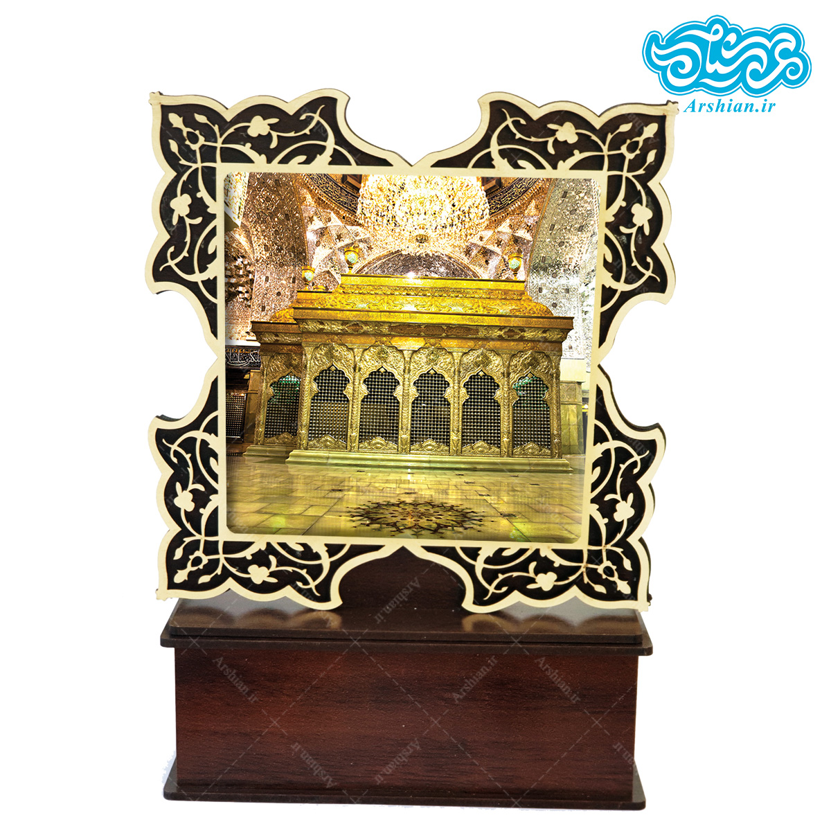 تندیس کاشی با طرح ضریح امام حسین(ع) با قاب چوبی کد th517
