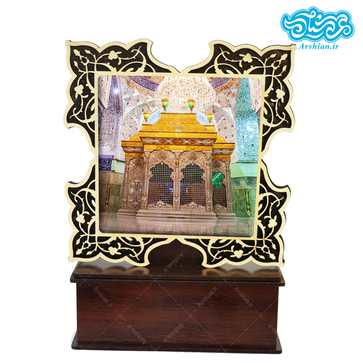 تندیس کاشی با طرح ضریح امام حسین(ع) با قاب چوبی کد th524
