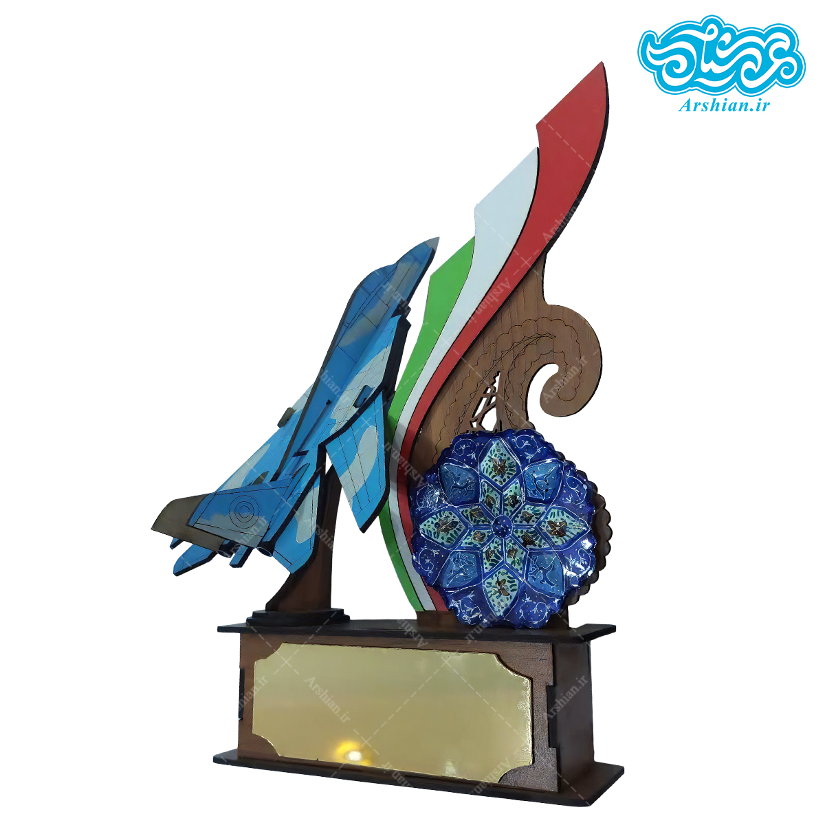 تندیس چوبی جنگنده F14 با بشقاب مینا کد 022