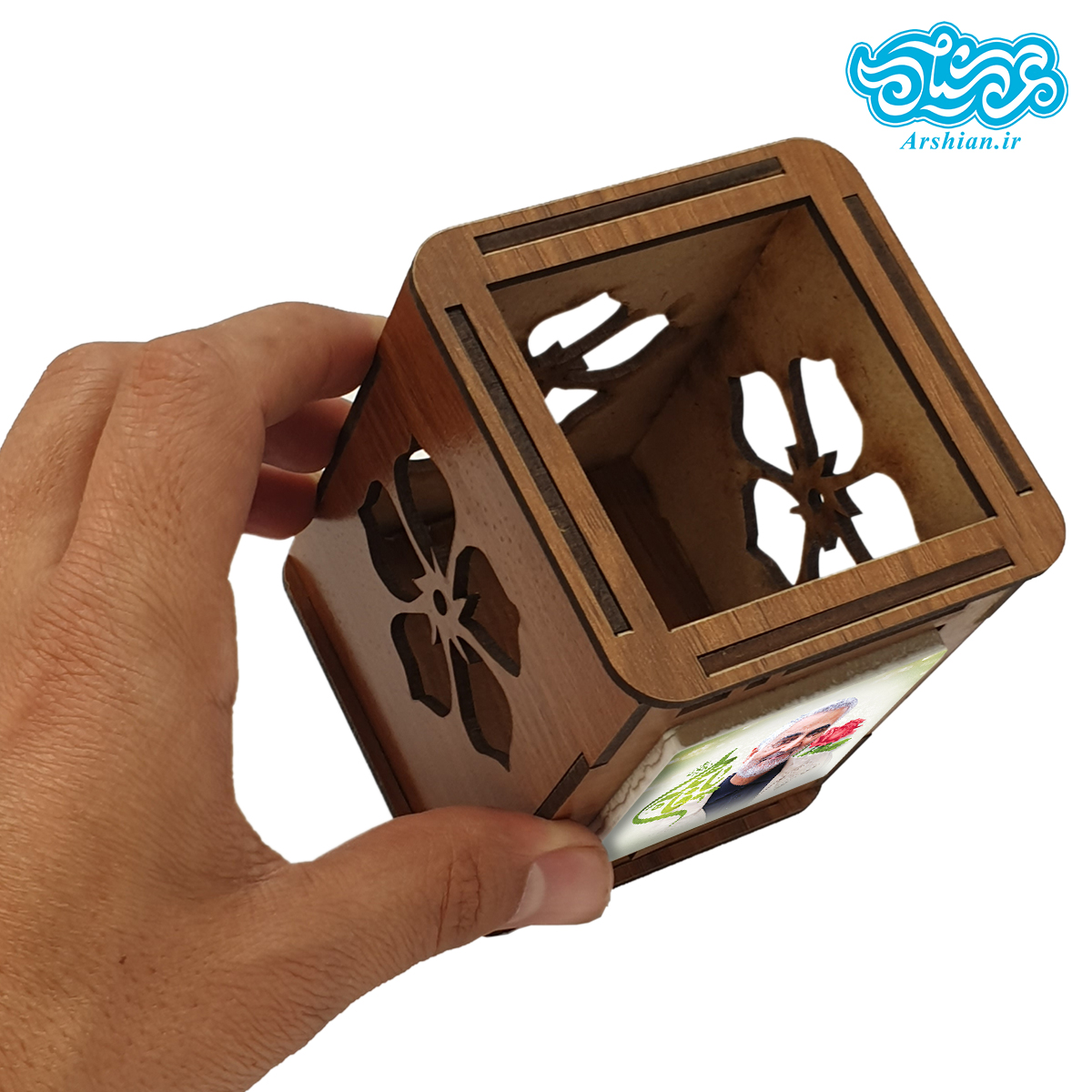 جاقلمی چوبی با کاشی طرح حاج قاسم سلیمانی وذکر یافاطمه کد jf312