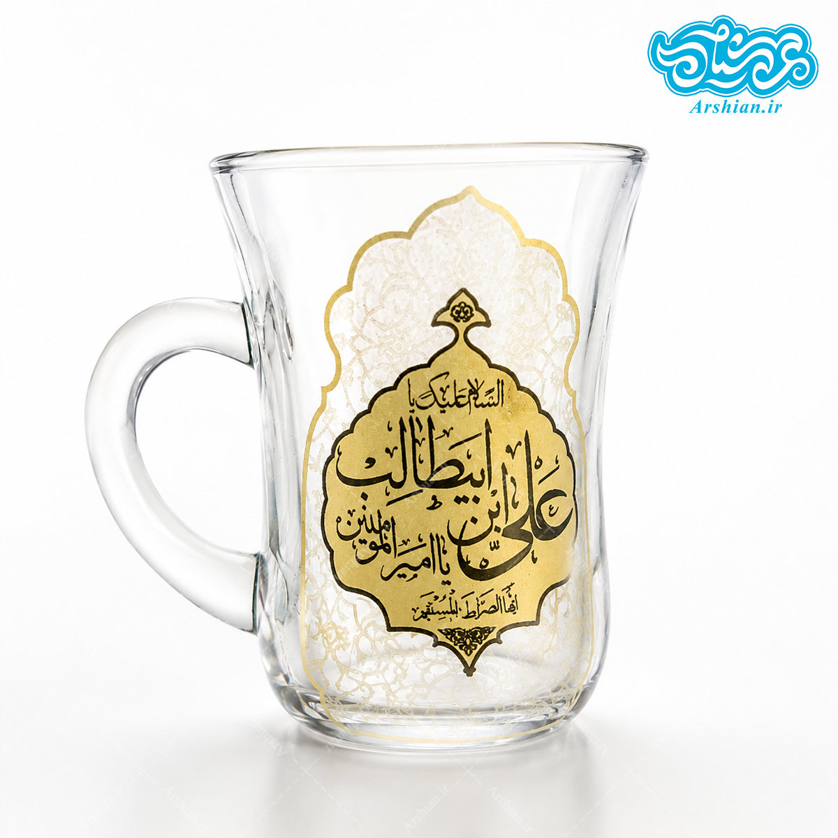 نیم لیوان دسته دار گلجام باطرح یاعلی بن ابیطالب (بسته 6 عددی)