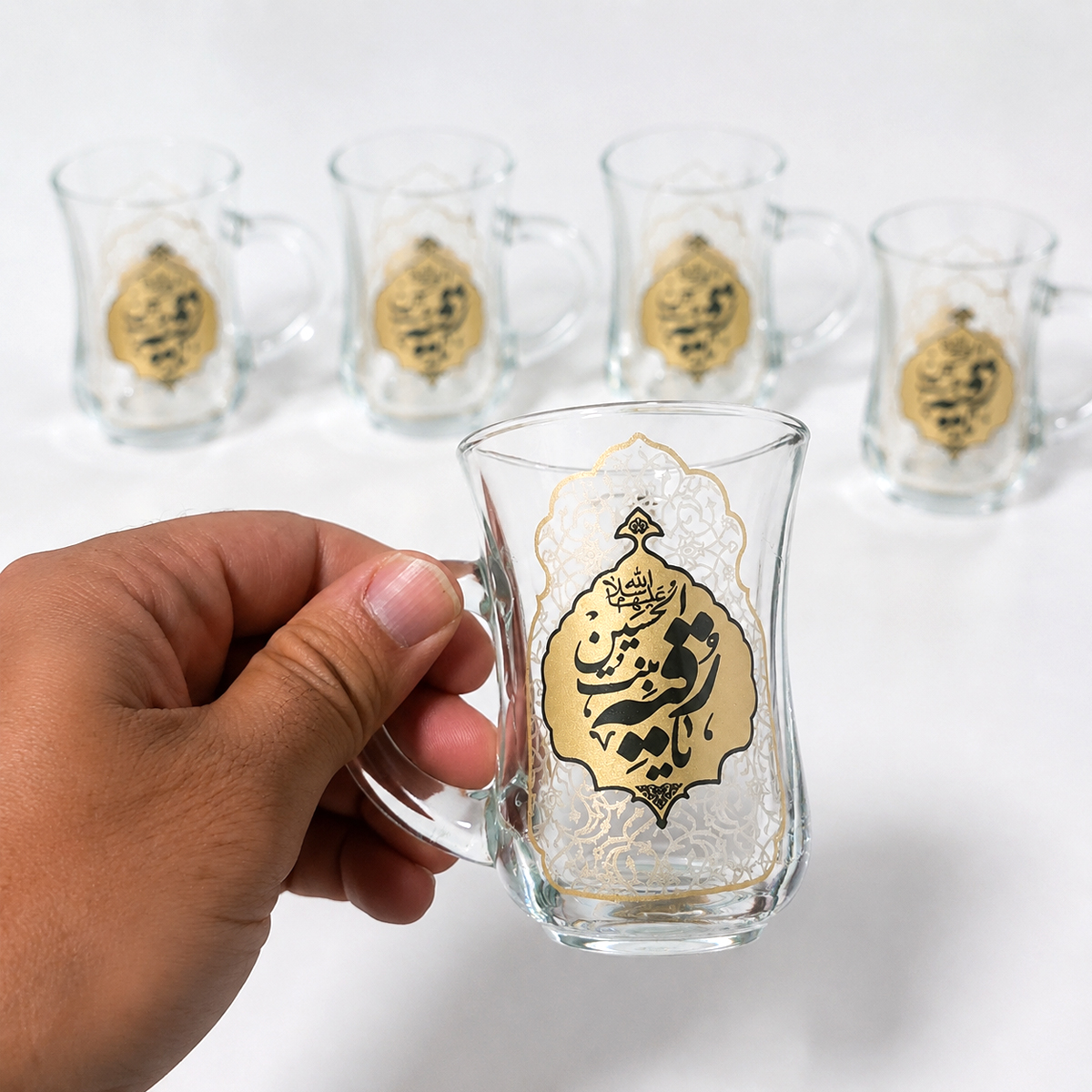 نیم لیوان دسته دار کمر باریک گلجام باطرح یارقیه بنت الحسین (بسته 6 عددی)