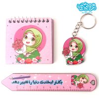 ست 3 تکه دفترچه نقلی نگار و نشانک کتاب و سرکلیدی طرح دخترانه