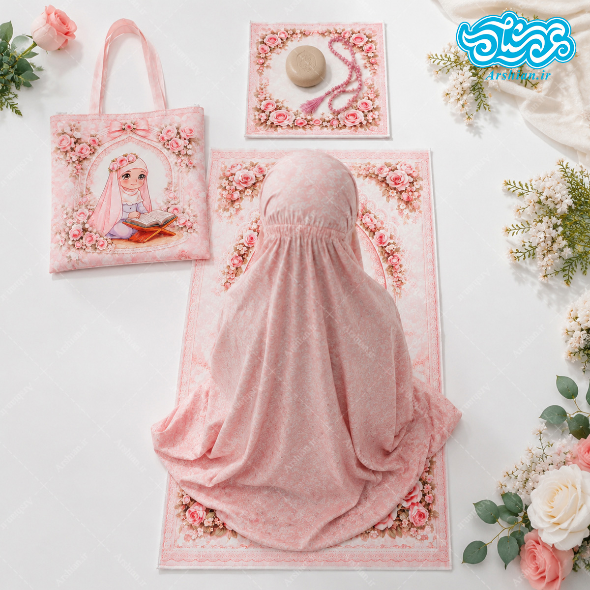 پک جشن تکلیف کیف و سجاده و جانماز مخمل با طرح دخترانه کدkm01