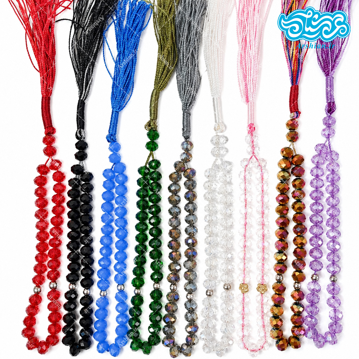 تسبیح 33تایی طرح کریستال رنگی نمره8 کد T8KR33
