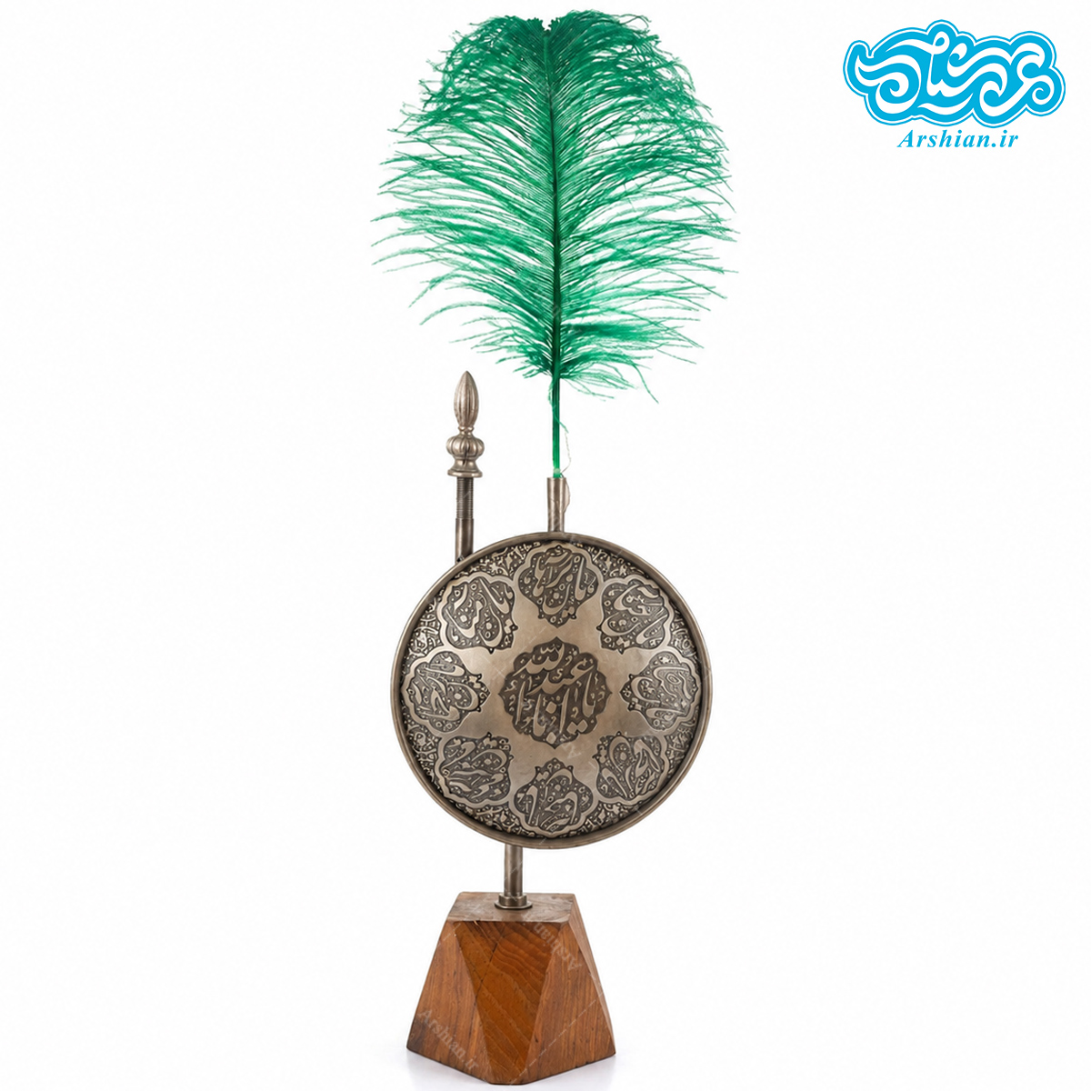 تندیس فلزی سپر و نیزه با پایه چوبی
